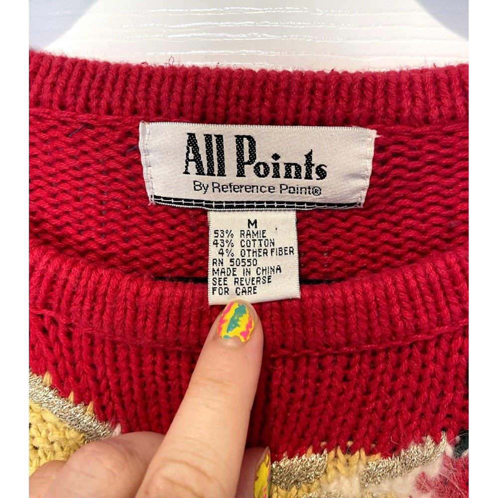 Vtg All Points Womens Holiday‎ Wreath Sweater Size M Chunky Knit Art to Wear 90s - Picture 4 of 14